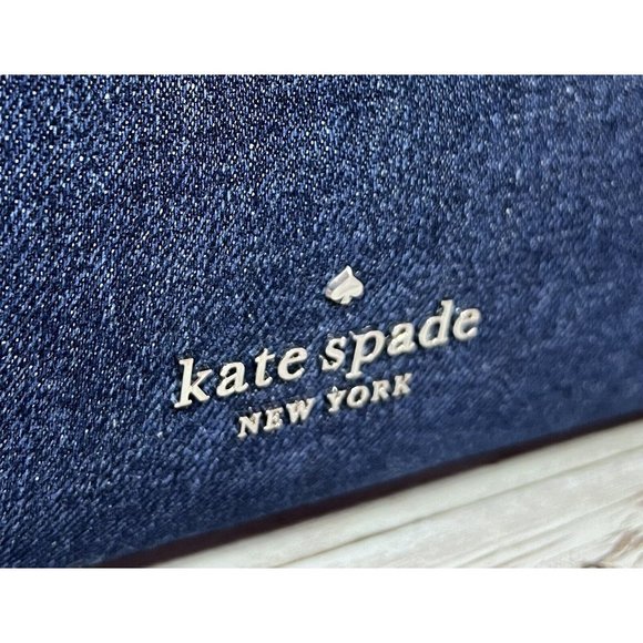 Kate Spade Large Tote Denim Leather Blue Bag NWT New - Picture 6 of 8